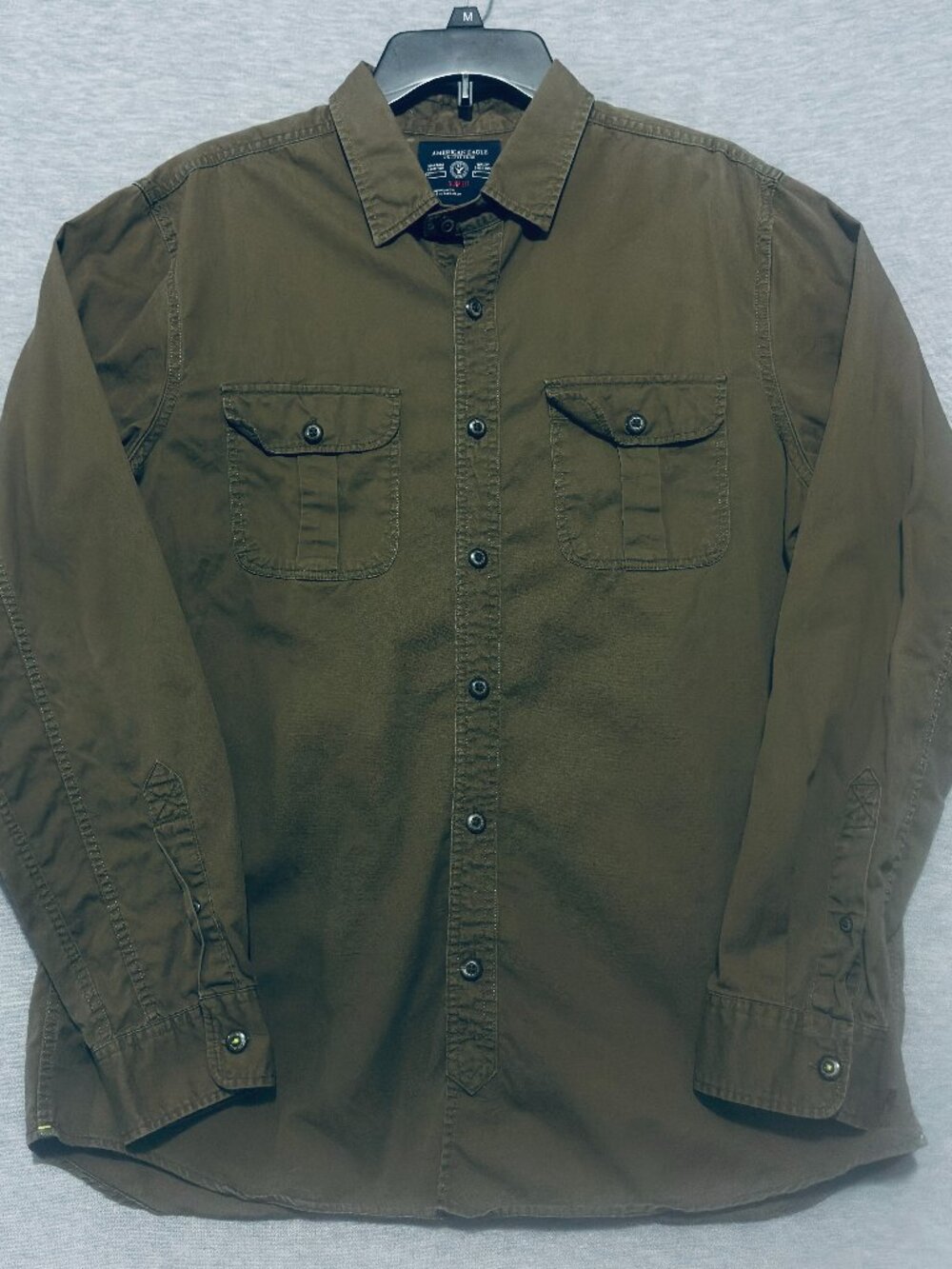 American Eagle Outfitters Shirt Men’s L/G Slim Fit Green Button-Up Pockets
